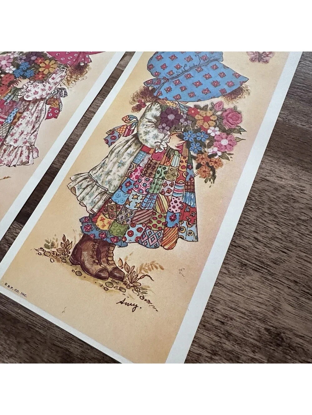 2 Vtg 1970 Holly Hobbie Decoupage Ephemera Red Blue Bonnet Print 4.5”X 10.5” Amy